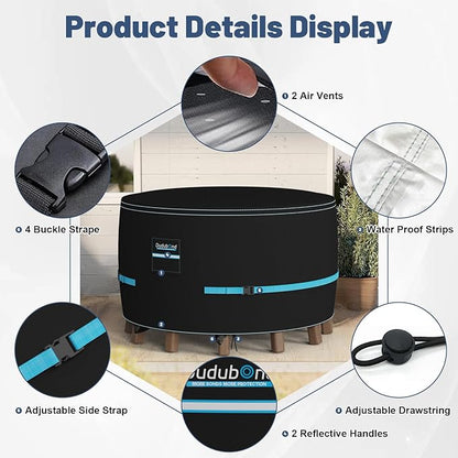 Outdoor Furniture Cover - 100% Waterproof, High-density Oxford fabric, PU Silver Coating, UV Resistant, All-Weather Resistant Patio Table Cover for Round Patio Furniture Set