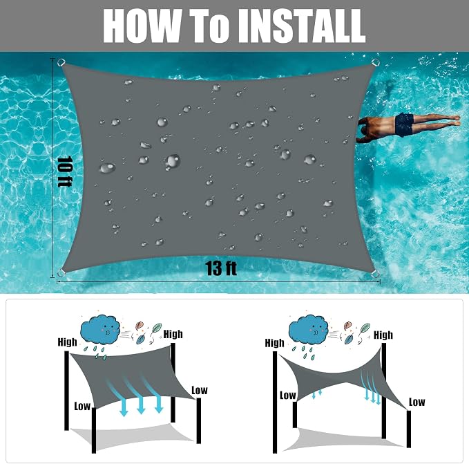 Neween Waterproof Shade Sails，Rectangle UV Block Gray Sun Shade Sail, Canopy - Image 5