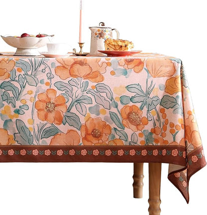 Vintage Linen Long Rectangle Tablecloth,Italian Orange Floral Soft and Wrinkle Resistan Table Cloth,Decor Table Cover for Kitchen,Dining,Thanksgiving,Christmas,63"*102"-Positano