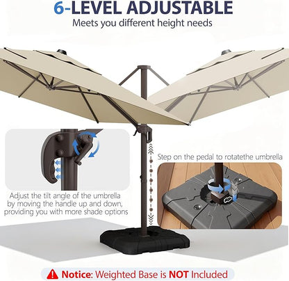 9' X 12' Rectangle Patio Umbrella Cantilever Outdoor Umbrella, 6-Level Tilt & - Image 6