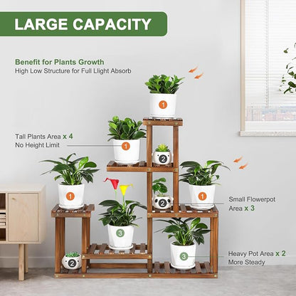 Wood Plant Stand Indoor Outdoor Multi Tiered Plant Shelf Holder | Corner High - Image 3