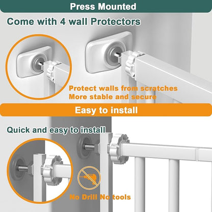40.55" Tall 1.37" Ultra Narrow Spacing Dogs Pets Baby Gate for Doorway Hallway Safety Proof Indoor 53.74-61.61" Extra Wide Puppy Pressure Mounted No Drill Walk Through White Metal