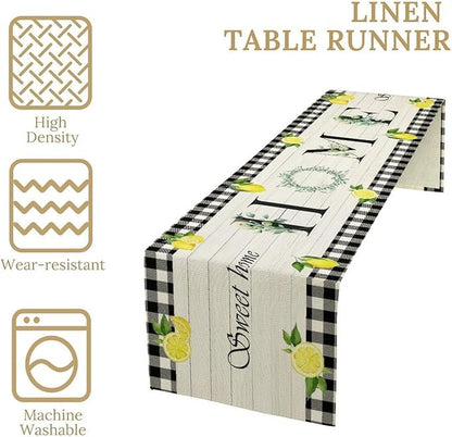 Lemon Fruit Home Table Runner,Vintage Farmhouse Rustic Black White Buffalo Plaid Dining Table Decoration for Home Holiday Party Dresser Kitchen Cabin Restaurant Wedding Decor 13×60in
