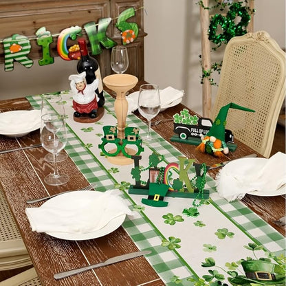 GEEORY St. Patrick's Day Table Runner 13 x 72 Inch, Shamrocks Plaid Mason Jar Decorative Holiday Table Decoration for Kitchen Dinning, Indoor Outdoor Dinner Party Décor GT142-72