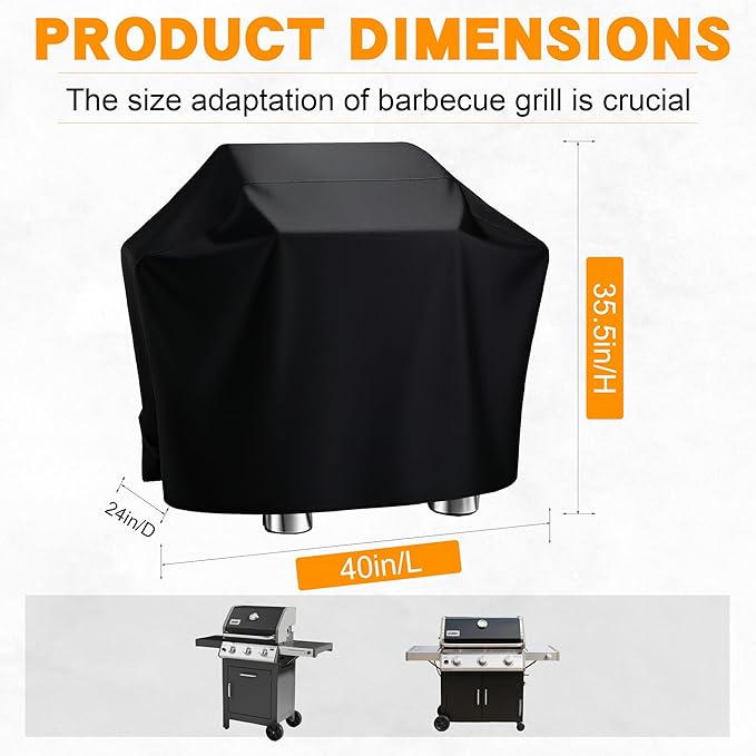 Grill Cover 40 inch, [Upgraded to 420D] Heavy Duty Waterproof BBQ Grill Cover, Outdoor Fade & Rip Resistant with Adjustable Drawstring, for Gas Charcoal Grills, Black