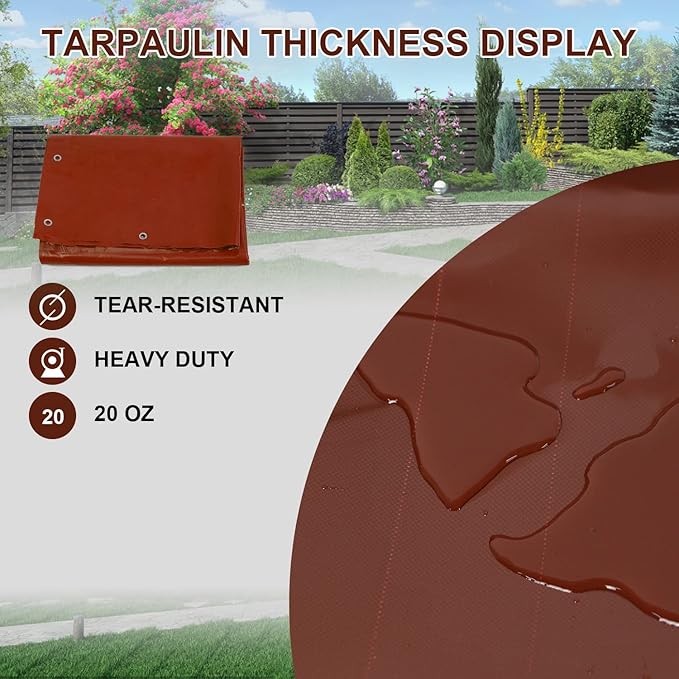 20 Oz Outdoor Vinyl Curtain, Outdoor Clear Panel Curtain, Weather Resistant Outdoor Curtain for Pergola, Porch, Gazebos, with Rustproof Grommets (8'H x 7'W, Brown)