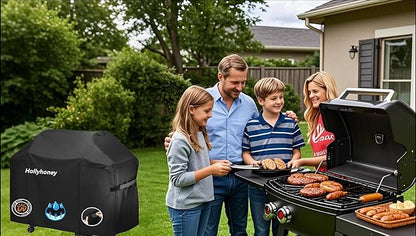 Grill Cover for Outdoor Grill,58 Inch,Black–Upgraded Lightweight Material,Waterproof,Weather Resistant,UV & Fade Resistant with Adjustable Straps–BBQ Gas Grill Cover for Weber Genesis,Charbroil,etc