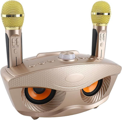 Speaker, KTV Karaoke Speaker with 2 Microphones for Home Party, 3000mAh Battery 10M Wireless Connection AUX Input USB Support (Gold)