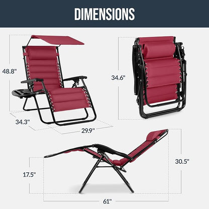 Best Choice Products Oversized Padded Zero Gravity Chair w/Canopy Headrest Cup - Image 2