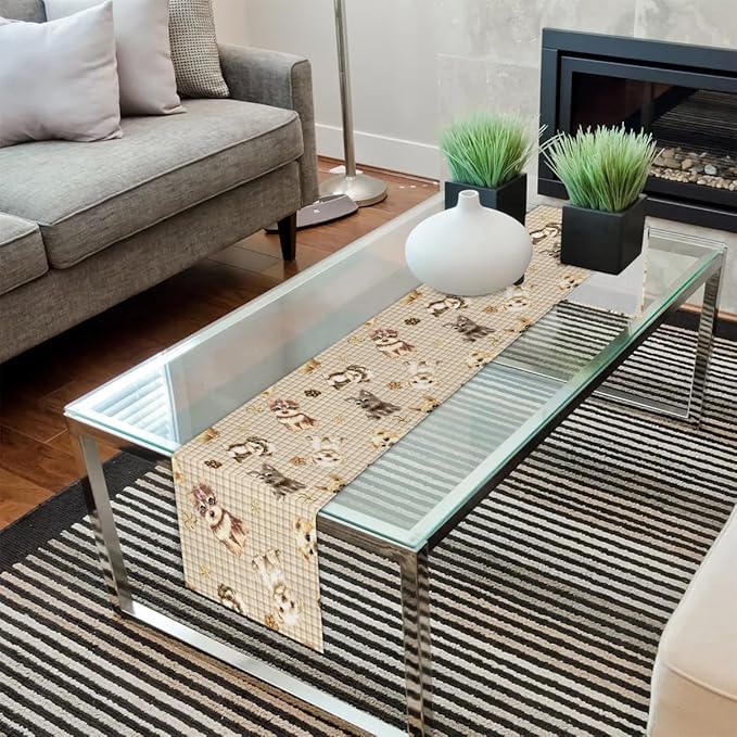 Cute Puppy Table Runner Kitchen Dining Table Runner 13*108in Table Center Decor for Indoor Outdoor Home Holiday Party