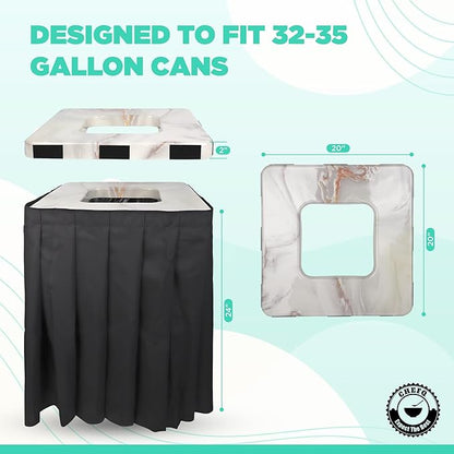 Square Black Trash Can Topper Cover With Solid Pleated Skirt | Designed to Fit 32-35 Gallon Trash Cans | Elegant Party Supplies for Weddings, Banquets, Birthday Parties & More (Black Top Maroon Skirt)