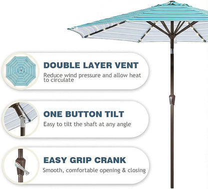 9FT Patio Umbrella with Solar Lights, Outdoor Market Umbrella with Tilt and - Image 2