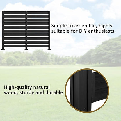 MUPATER 60” H×78” W Outdoor Privacy Screen, Wood Privacy Fence Panel for Hard Ground and Soil, 2 Way to Use, Air Conditioner Fence Kit, Trash Can Enclosure with Aluminum Stakes, Black (2 Panels)