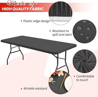 10 Pack Stretch Fabric Table Top Cap Cover, Gray Table Covers fits 8Ft Tables, Washable Elastic Universal Rectangle Tablecloth Protector for Indoor Outdoor Party Picnic Wedding (30" W x 96" L)