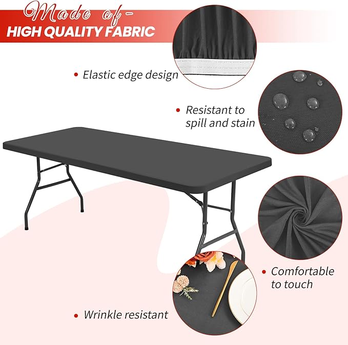 10 Pack Stretch Fabric Table Top Cap Cover, Gray Table Covers fits 6Ft Tables, Washable Elastic Universal Rectangle Tablecloth Protector for Indoor Outdoor Party Picnic Wedding (30" W x 72" L)
