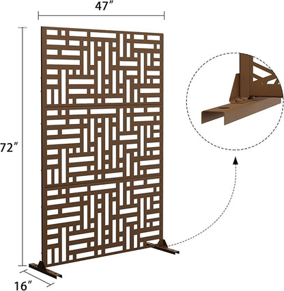 Metal Privacy Screen Outdoor 72" H×47" W,Freestanding Decorative Privacy Screen for Balcony Yard&Garden,Privacy Fence-Brown&Street