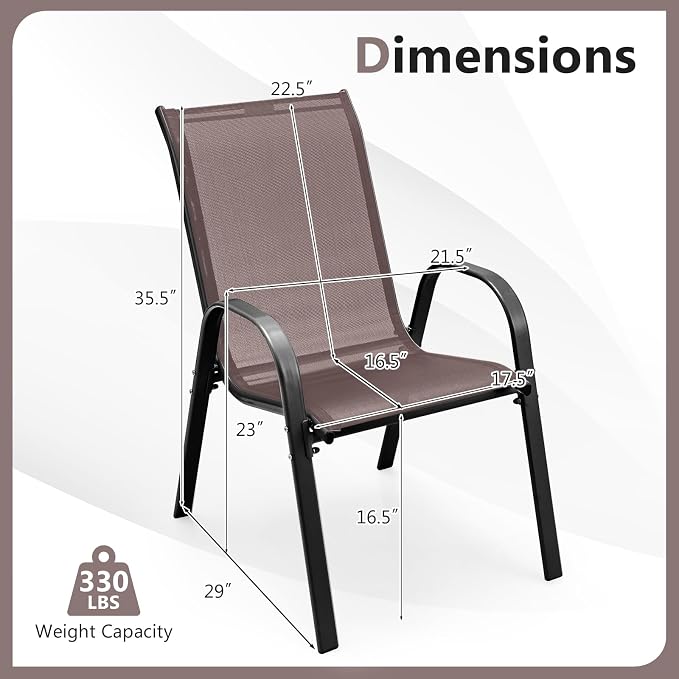 COSTWAY Patio Stackable Dining Chairs Set of 4 - Image 3