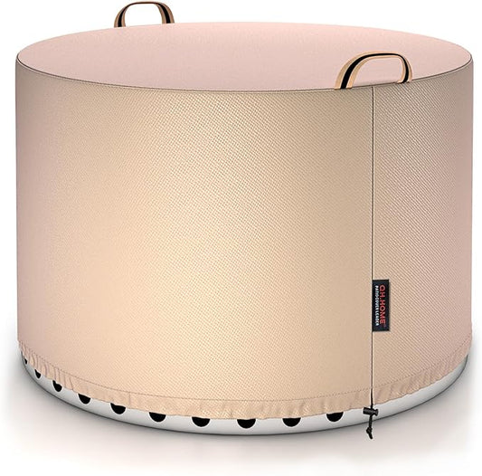 QH.HOME [2025 Upgraded 900D Fabric] Fire Pit Cover Round for Solo Stove Bonfire 22",Strong Tear Resistant ,Waterproof Firepit Accessories for Gas/Table/Bowl Fire pits - 23" D X 16" H-Wheat