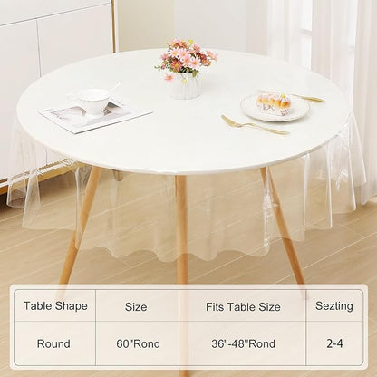 Smiry Round Table Cloth 60 Inch, Waterproof Wipeable Vinyl Tablecloths Protector, Oil Spill Proof Plastic Table Cover for Dining, Picnic, Camping, Outdoor, Clear