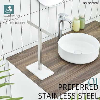KOKOSIRI Hand Towel Bar Stand Towel Rack with Marble Base for Bathroom Kitchen Vanity Countertop, Brushed Stainless Steel 15.7'' Height THS0002-SM-BR