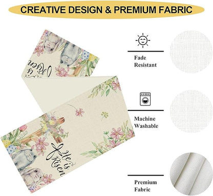 Easter Bunny Rabbits Table Runner,Boho Floral Cross Rabbits Easter Eggs Spring Table Center Decor for Family Kitchen and Living Room Outdoor Farmhouse Party Table Decorations, 13"x108"