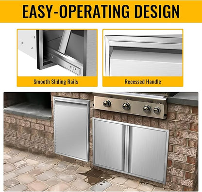 Outdoor Kitchen Drawers, Box Frame Style Flush Mount BBQ Drawer w/Stainless Steel Handle, BBQ Island Drawers For Patio Grill Station,Trash Drawer