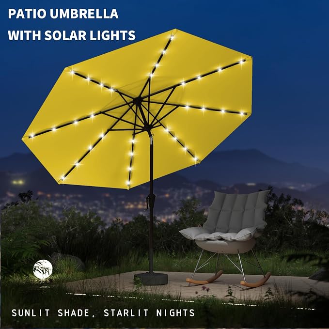 9FT Patio Umbrella with Solar Lights, Outdoor Market Umbrella with Tilt and - Image 7