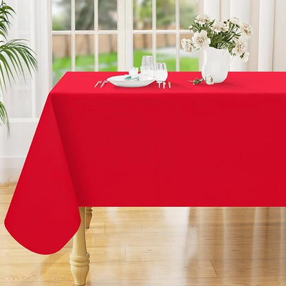 Smiry Rectangle Table Cloth 54x78 Inch, Waterproof Wipeable Vinyl Tablecloths Protector, Oil Spill Proof Plastic Table Cover for Dining, Banquet, Christmas and New Year Parties, Red