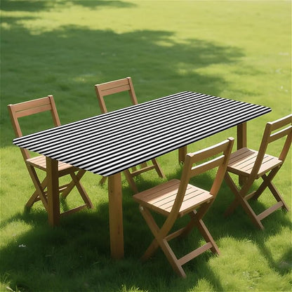 Rectangle Table Cloth Cover Waterproof Elastic Fitted Polyester Fitted Tablecloths for 6 Foot Tables for Indoor,Picnic, Camping, Outdoor （60" x 30"，Stripe）