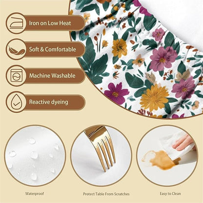 Rectangle Table Cloth Cover Waterproof Elastic Fitted Polyester Fitted Tablecloths for 4 Foot Tables for Indoor,Picnic, Camping, Outdoor （48" x 30"，Floral Print）