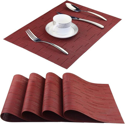 Vinyl Placemats,Washable Table Mats Easy to Clean Woven Placemats for Dining Table Set of 4(Burgundy Red)