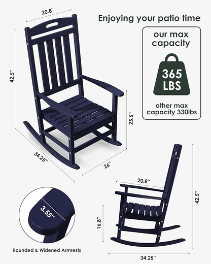Outdoor Rocking Chair Set of 2, All-Weather Resistant Poly Lumber Rocker Chair - Image 2