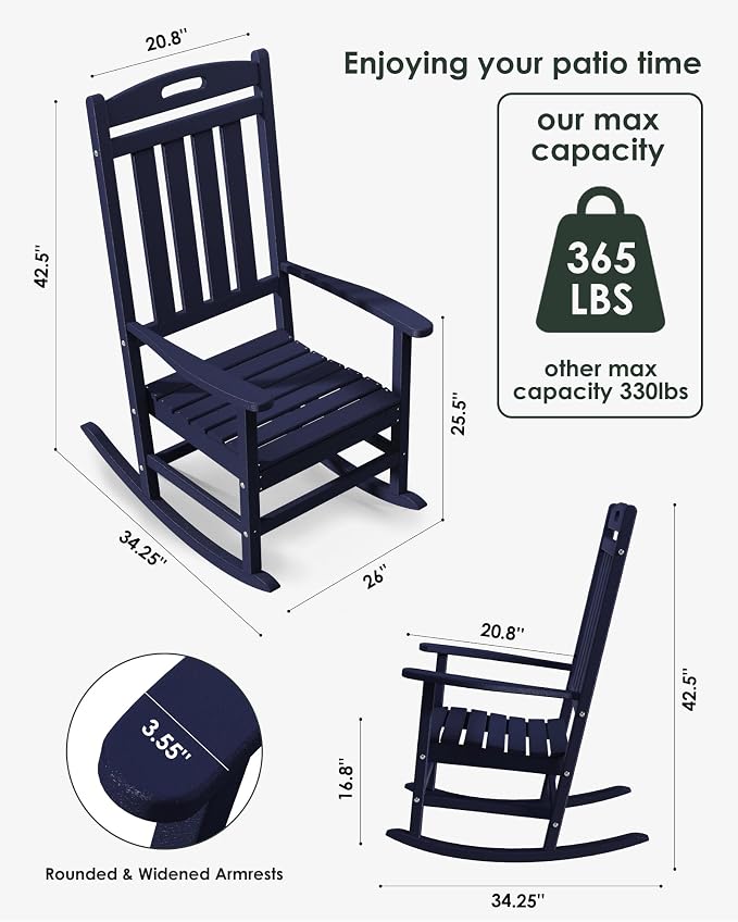 Outdoor Rocking Chair Set of 6, All-Weather Resistant Poly Lumber Rocker Chair - Image 2