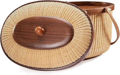 Nantucket Style Basket Picnic Basket Rattan Handmade Products Woven Sewing Storage Basket Two Swing Handles Tote Bag for Women