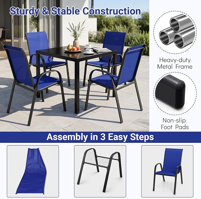 Tangkula Stackable Patio Dining Chairs Set of 4, Outdoor Armchairs - Image 8