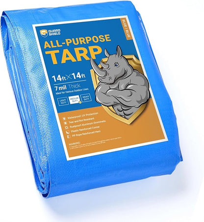 GUARD SHIELD Blue Tarp Waterproof 14x14 Feet Medium Duty All Purpose Poly Tarps Cover 7mil