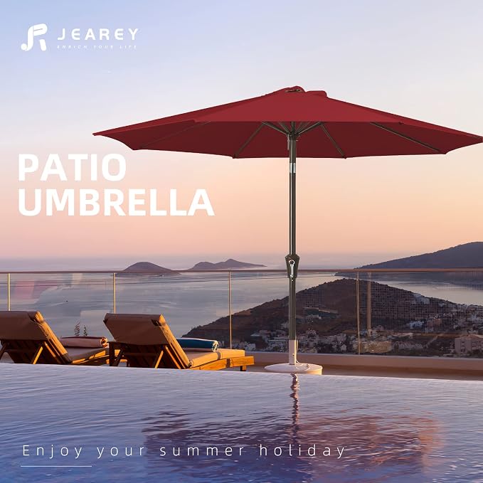 JEAREY 9FT Outdoor Patio Umbrella, Market Umbrella, Tilt & Crank UV Protection - Image 7