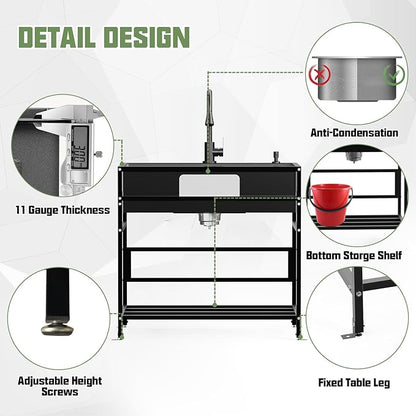 Black 33x19 Inch Freestanding Utility Sink-Stainless Steel Laundry Sink Practicality With Accessories Black Stainless Faucet,Soap Dispenser, SS Sink Grid For Laundry,Garage,Outdoor Kitchen,Garden...