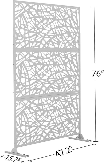 Elevens Free Decorative Privacy Screen with Stand, Outdoor Decor Privacy Fence Screen Metal Fence Panels, Outdoor Divider for Garden Patio Backyard, White-Web (A-GE04004)