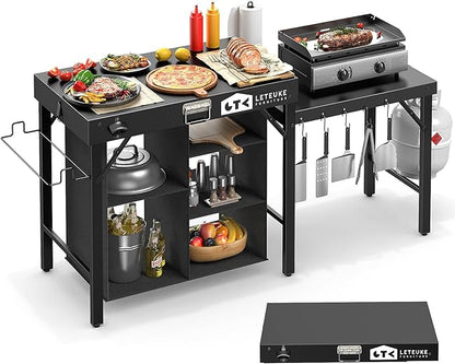Leteuke Grill Table for Blackstone Griddle, Portable Foldable Grill Table with Storage Fits Ninja, Blackstone Griddle Stand for Outdoor Camping, Picnic, Garden, Patio, Dining, BBQ, Party