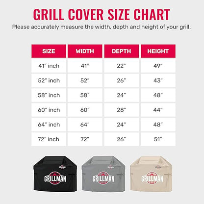 Grillman Grill Cover, BBQ Outdoor Grill Covers, Charcoal, Gas Grills, Waterproof, Rip-Proof, Weather-Resistant, Anti-UV, Barbecue Cover for Weber, Genesis, Charbroil, Nexgrill, etc (Tan, 60 Inch)