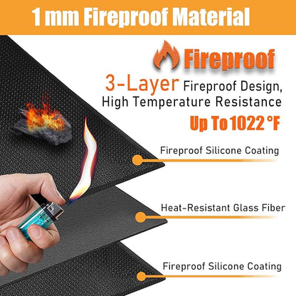 36x48in Heat Resistant Grill Mats for Outdoor Grill to Protect Your Prep Table and Outdoor Grill Table - Fire Proof & Water Proof & Oil Proof BBQ Mat - Black (1mm)