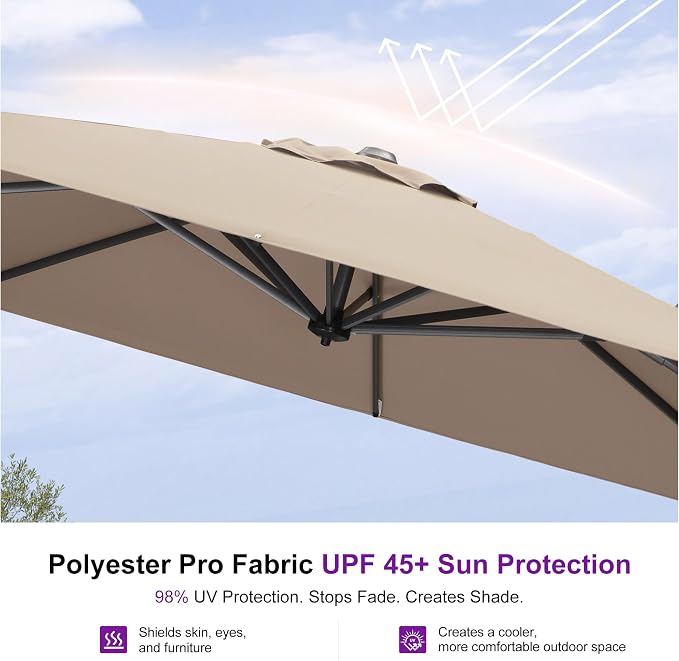 PURPLE LEAF Patio Umbrella Outdoor 10' x 10' Square Easy Assembly Tapue | Built - Image 5