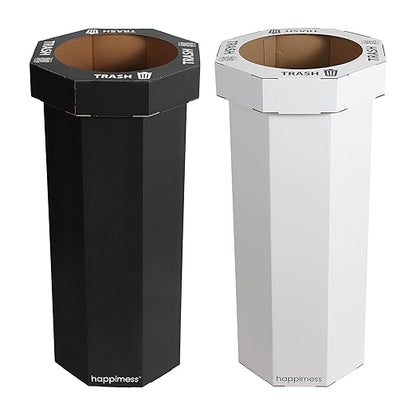 Eyely MPH1302A-2SET Sal 25-Gallon Disposable Corrugated Cardboard Event Trash Can and Recycling Bin for BBQs, Parties & Events & Outdoor Activities, Charcoal Black/Cotton White (Set of 2)