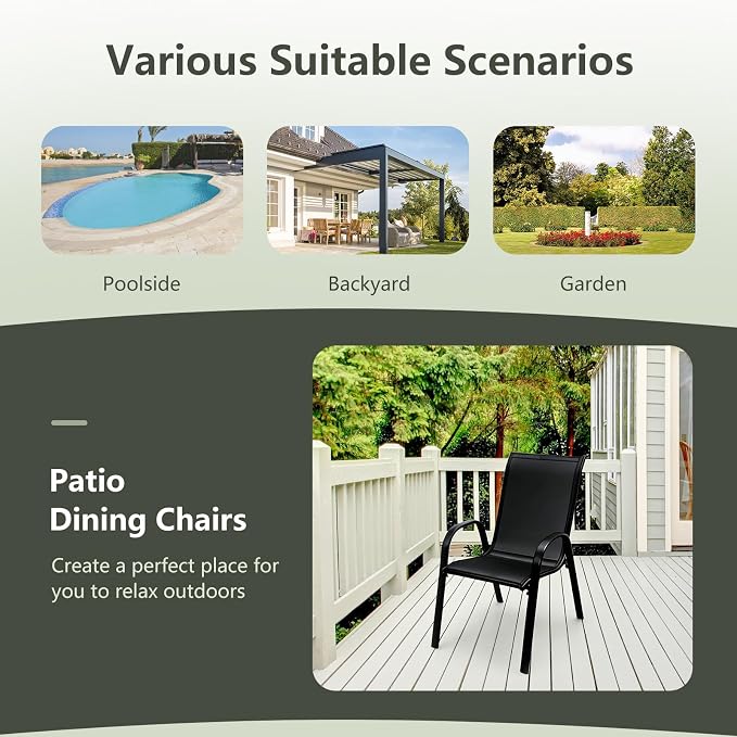 Giantex Patio Chairs Set of 2, Stackable Outdoor Dining Chairs - Image 8