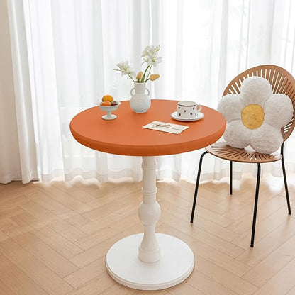 Fall Round Fitted PU Tablecloth with High Elastic Edge 51 Inch Dia Waterproof Oil Proof Table Cloth Anti-Scald Stain-Resistant Wipeable Table Cover for Indoor Outdoor Picnic (Orange,51" Dia)