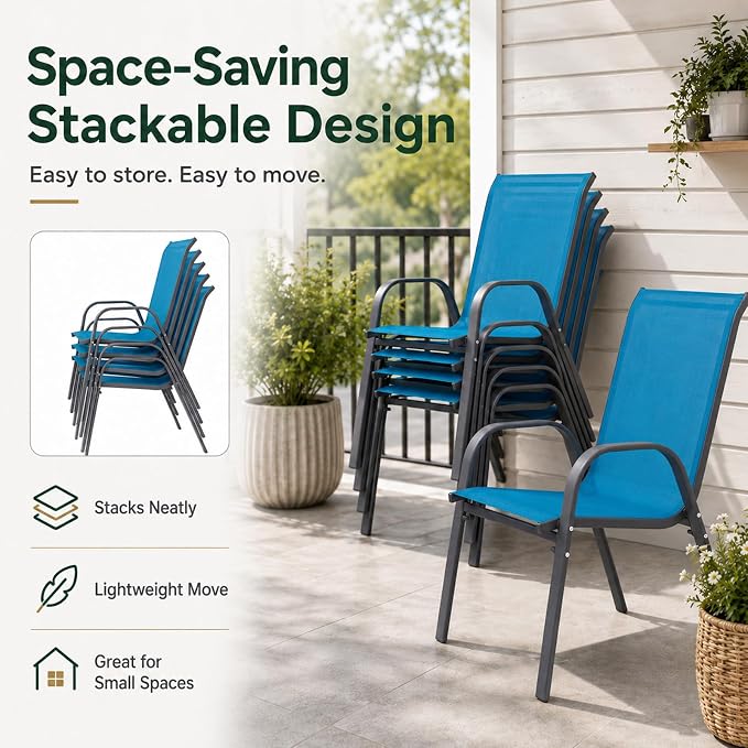 Majnesvon Outdoor Patio Chairs Set of 4, Stackable Patio Chairs, Front Porch - Image 5