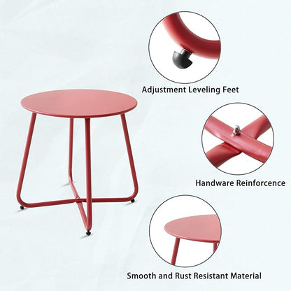 Patio Small Side Table Waterproof Round Metal Steel Weather Resistant Portable Outdoor and Indoor End Table for Garden Balcony Yard, Red