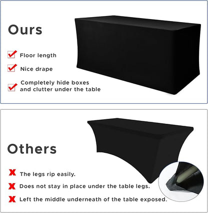 Nasitos Black Fitted Table Covers for 8 Foot Tables - 96 x 30 Inch - 4 Pack Stretch Spandex Rectangle Table Clothes, Fabric Tablecloths for Folding Table, Parties, Trade Show, Birthday