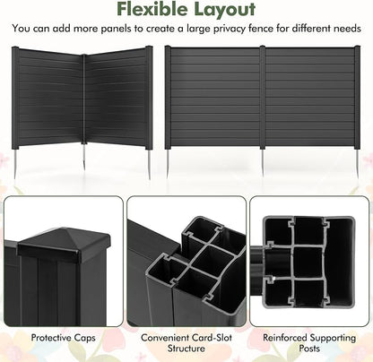 Giantex 2 Panels Outdoor Privacy Screen, 48''W x 48''H Air Conditioner Fence, Trash Can Enclosure with Stakes, PVC Vinyl Decorative Fences for Garden Patio Lawn, Easy Assembly, Black